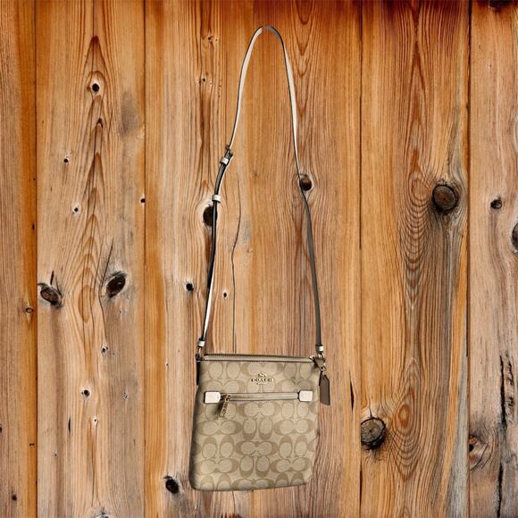 NWOT! COACH Rowan Mini File Crossbody Bag in Light Khaki and Chalk - Picture 1 of 5